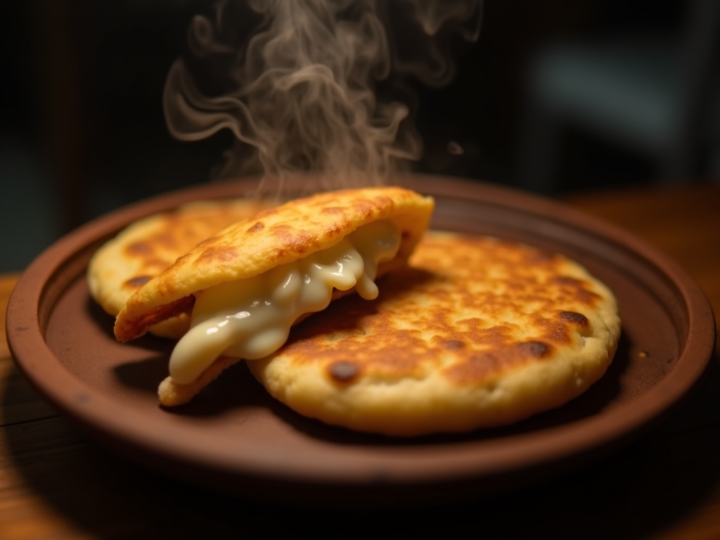🫓 Arepa de queso recién salida del budare: doradita por fuera, el queso estirán